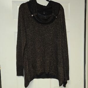 Nine West Brown And Gold Cowl Neck Sweater with Relaxed Fit